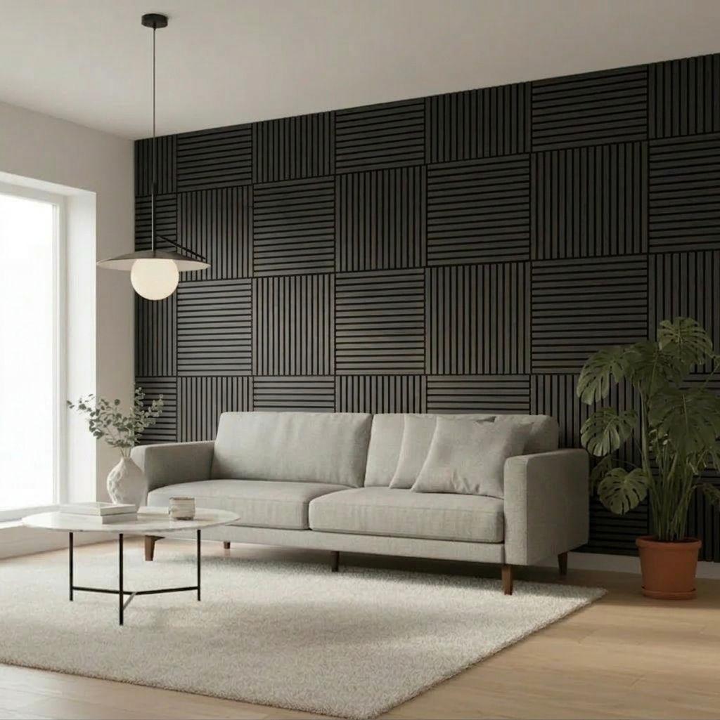Acoustic Slatted Wall Panel - Black - 600mm x 600mm