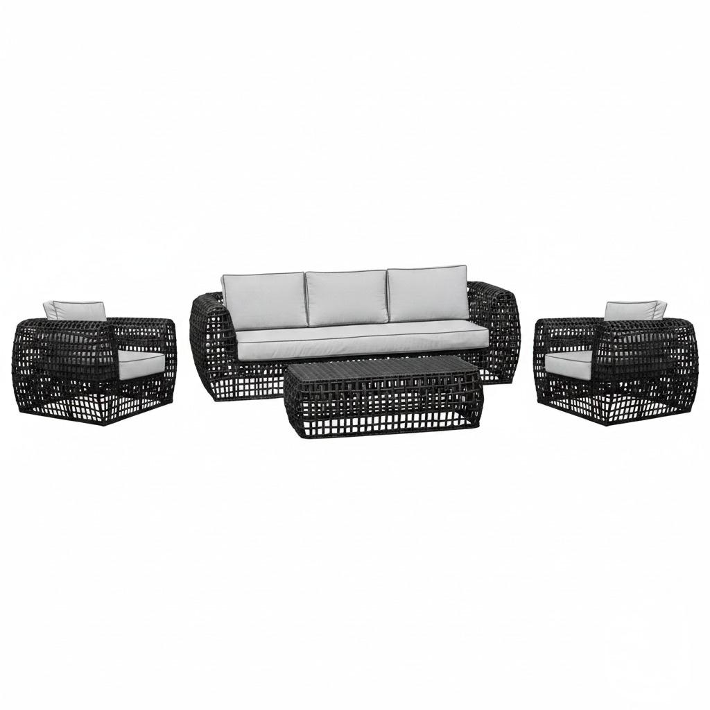 The Oxford Premium 5-Seater Rattan Sofa Set with Glass-Top Coffee Table - Black
