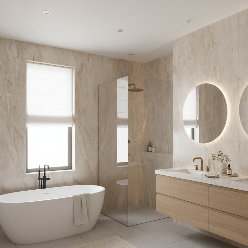Bathroom Shower Wall Panels | 240cm X 60cm | Cream Marble Effect | 100% Waterproof
