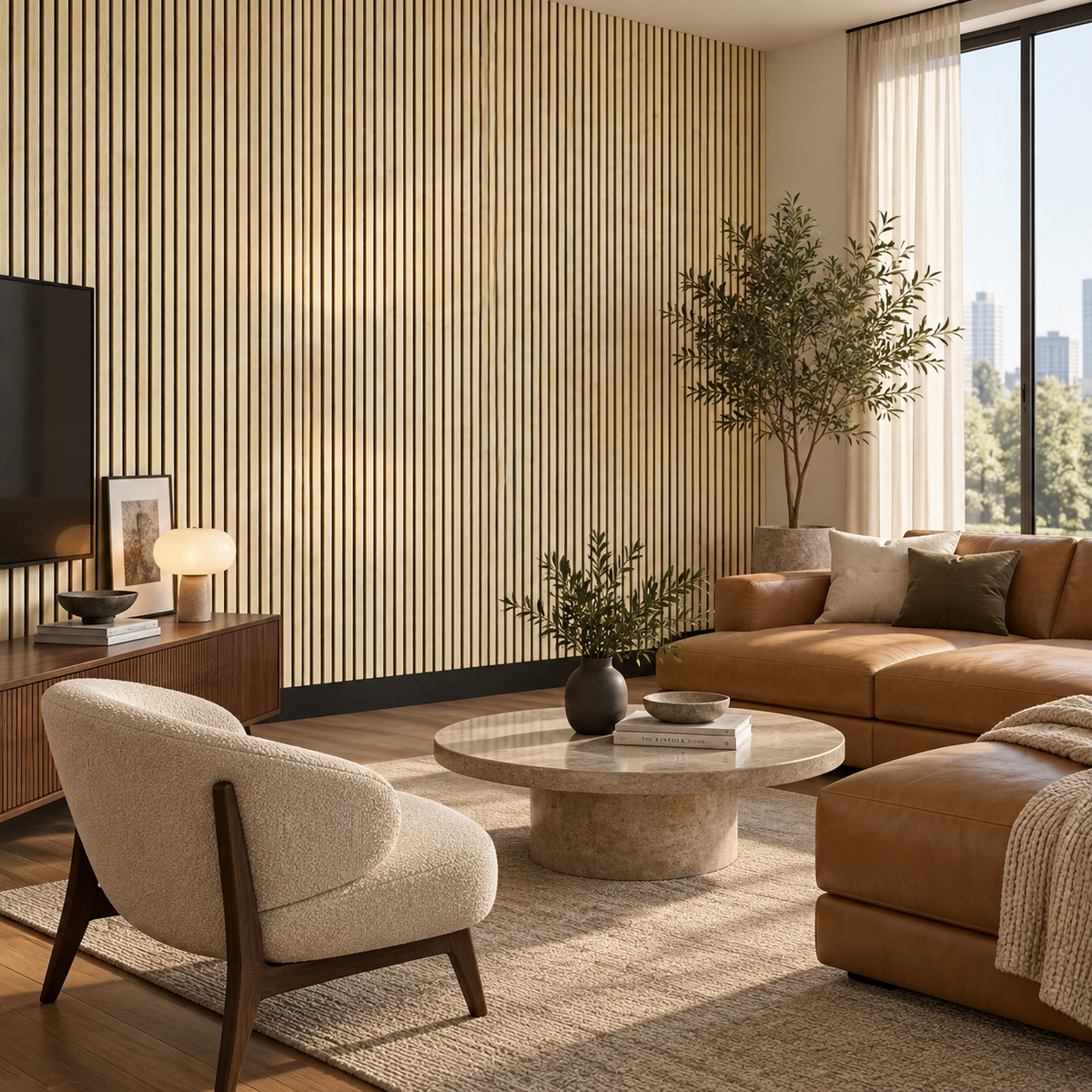 Acoustic Slatted Wall Panel 240 x 60cm - Essential - Oak