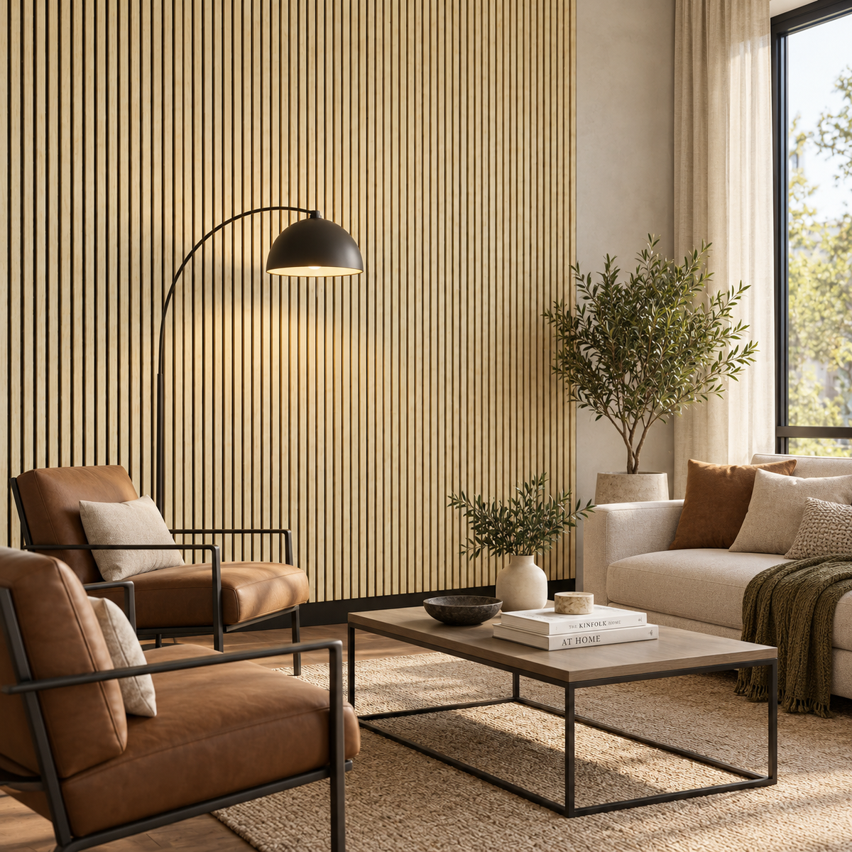 Acoustic Slatted Wall Panel 240 x 60cm - Essential - Oak