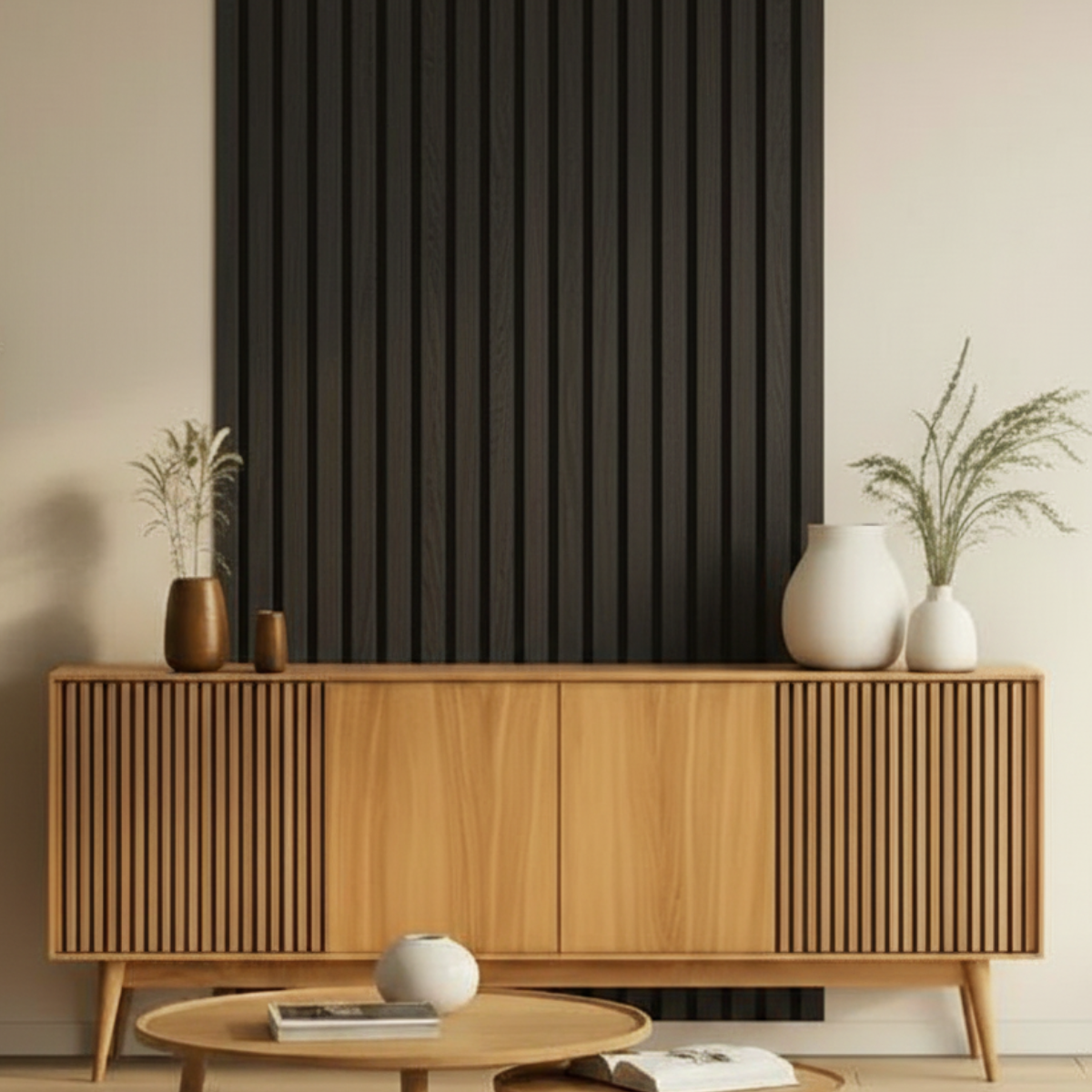 Acoustic Slat Wall Panels | Premium ExtraWide Slats | 240cm x 60cm | Black