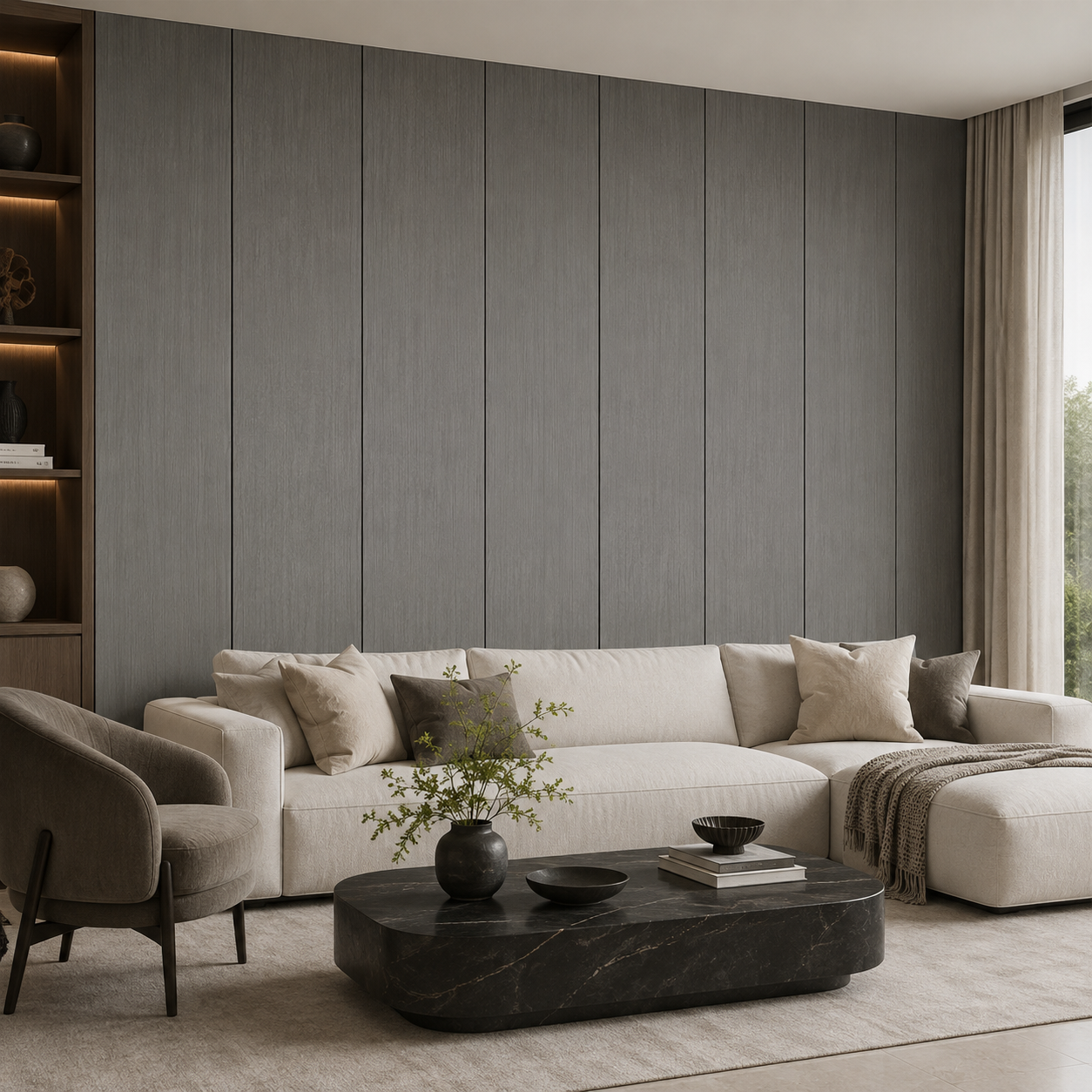 WPC Flat Wall Panels | Indoor | 236cm x 40.5cm | 5 Pack | Ash Grey