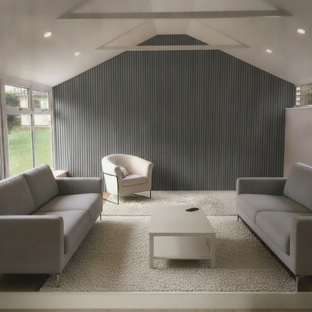 3m x 60cm | Acoustic Slat Wall Panels | Light Grey | Premium Wood Veneer
