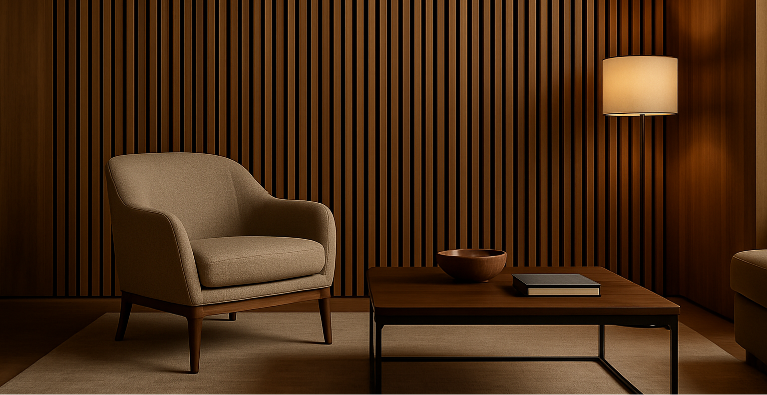 Luxury acoustic slatted wall panel setting