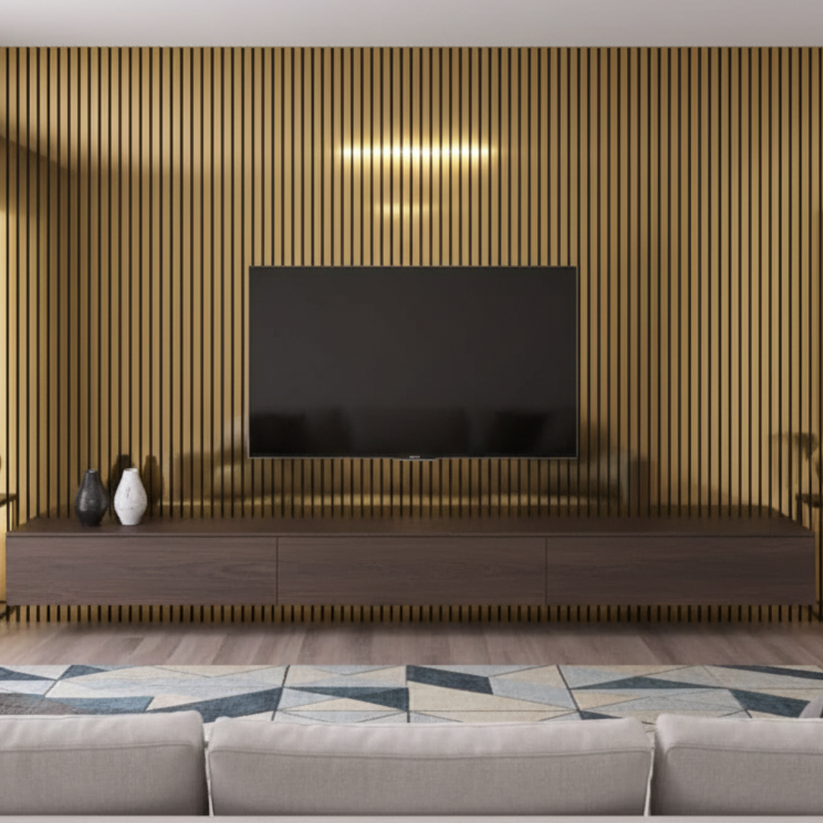 Acoustic Slatted Wall Panel 240 x 60cm - Mirror Gold x 1 panel