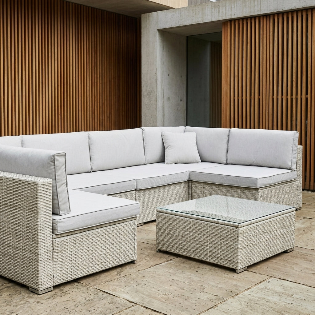 Luxury U-Shaped Rattan Garden Corner Sofa Set with Coffee Table - Grey
