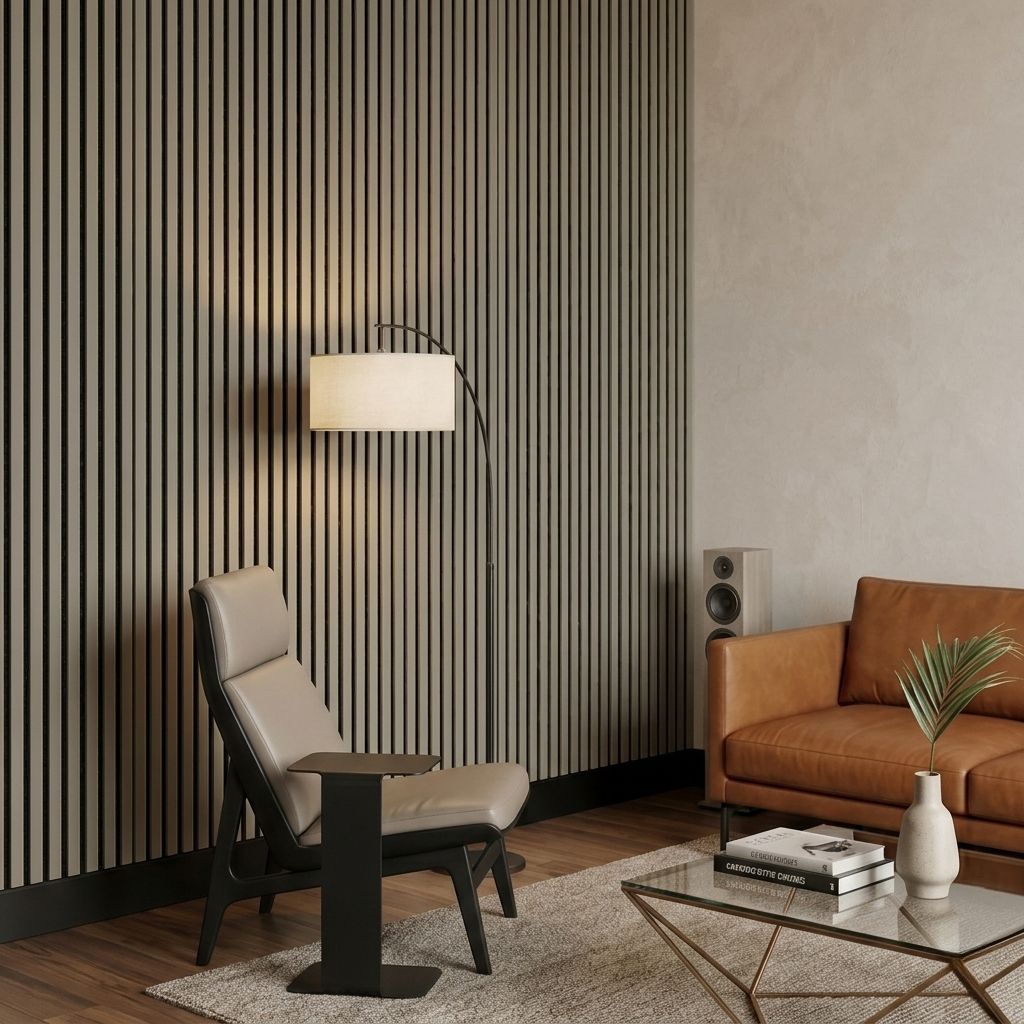 Acoustic Slatted Wall Panel 240 x 60cm - Slimline Profile - Grey