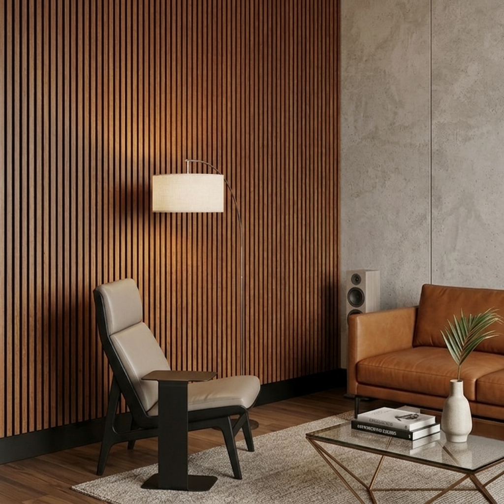 Acoustic Slatted Wall Panel 240 x 60cm - Slimline Profile - Red Bronze