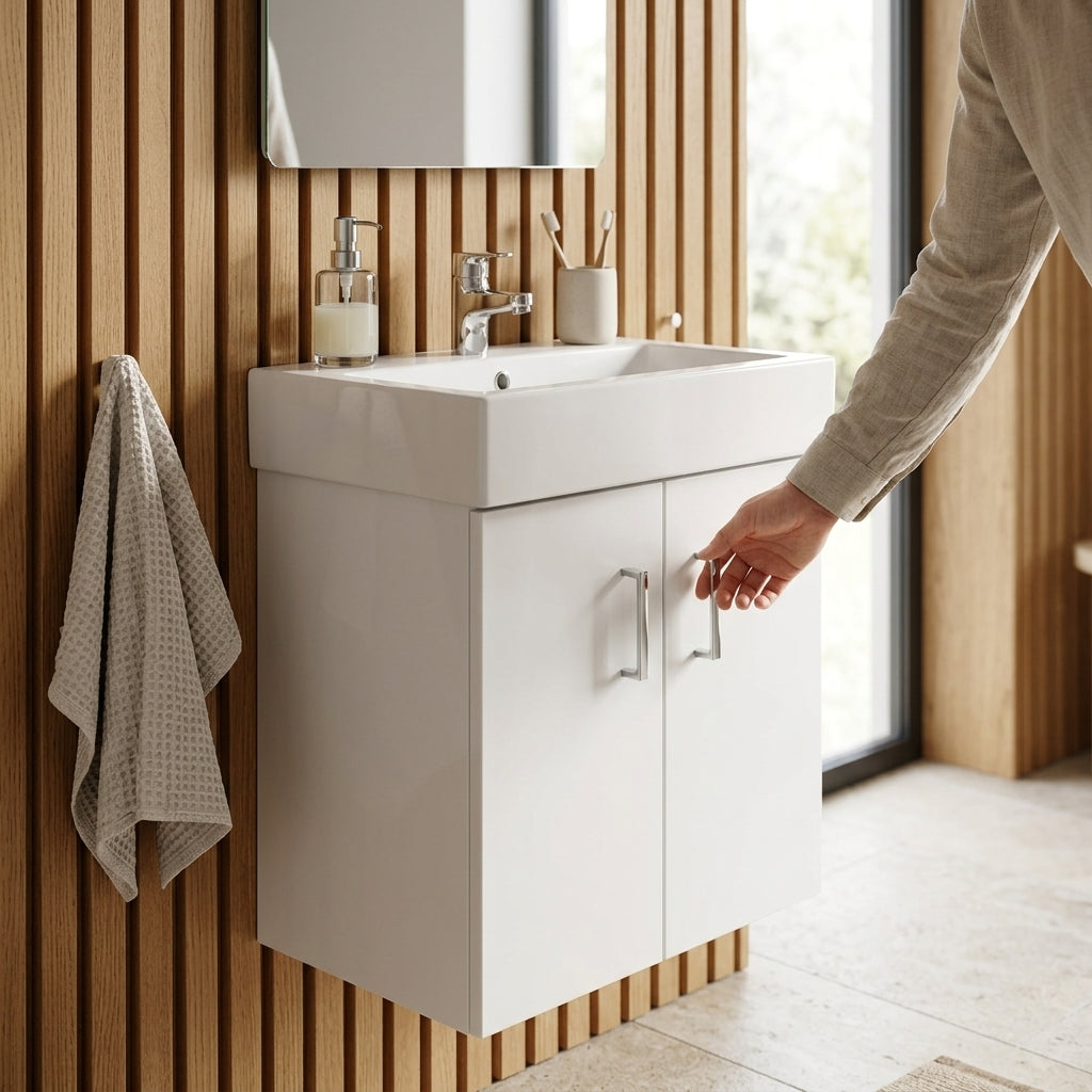 Tite 450mm White Wall Hung 2-Door Vanity Unit & Basin