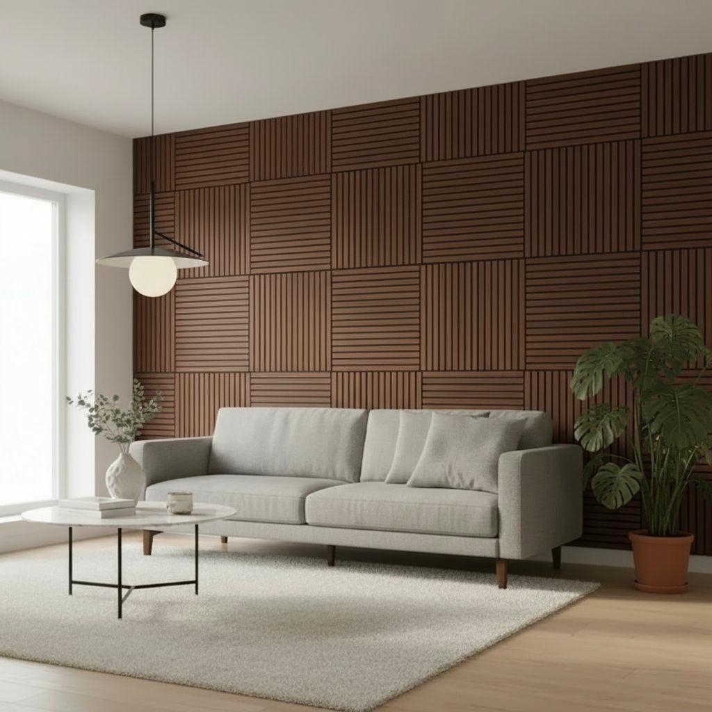 Acoustic Slatted Wall Panel - Walnut - 600mm x 600mm