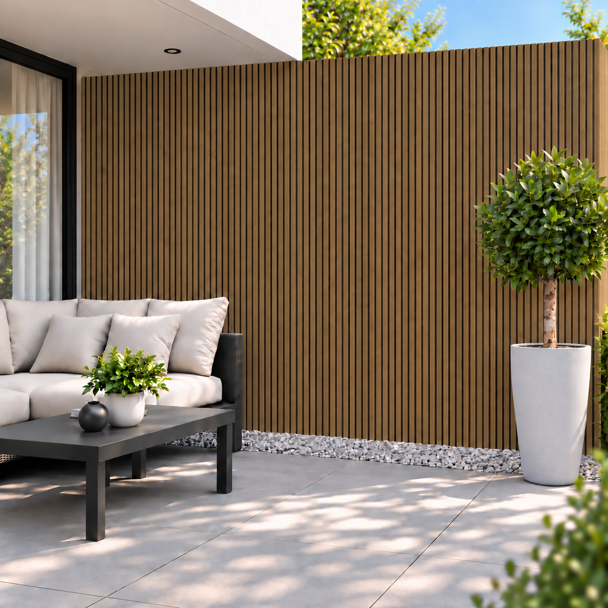 Outdoor Slat Wall Panels | Dark Oak | 230cm x 212cm | Premium Composite Technology