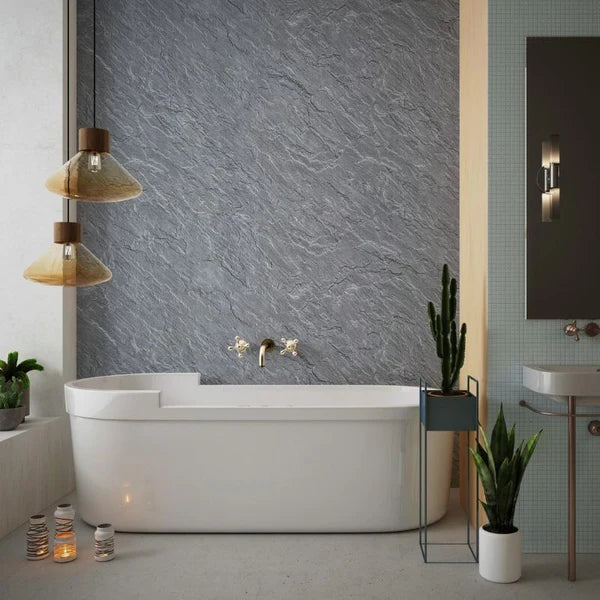 Pack Of 4 Aqua Grey Stone Wall Panels 240cm x 60cm