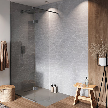 Pack Of 4 Aqua Grey Marble Wall Panels 240cm x 60cm