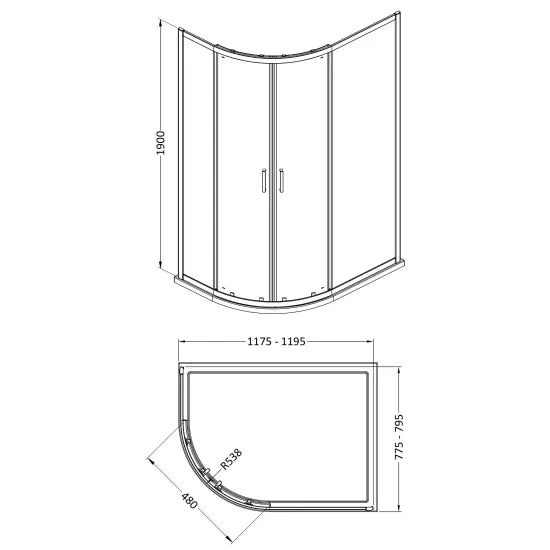 1900 x 1200 x 800mm Offset Quadrant Shower Enclosure