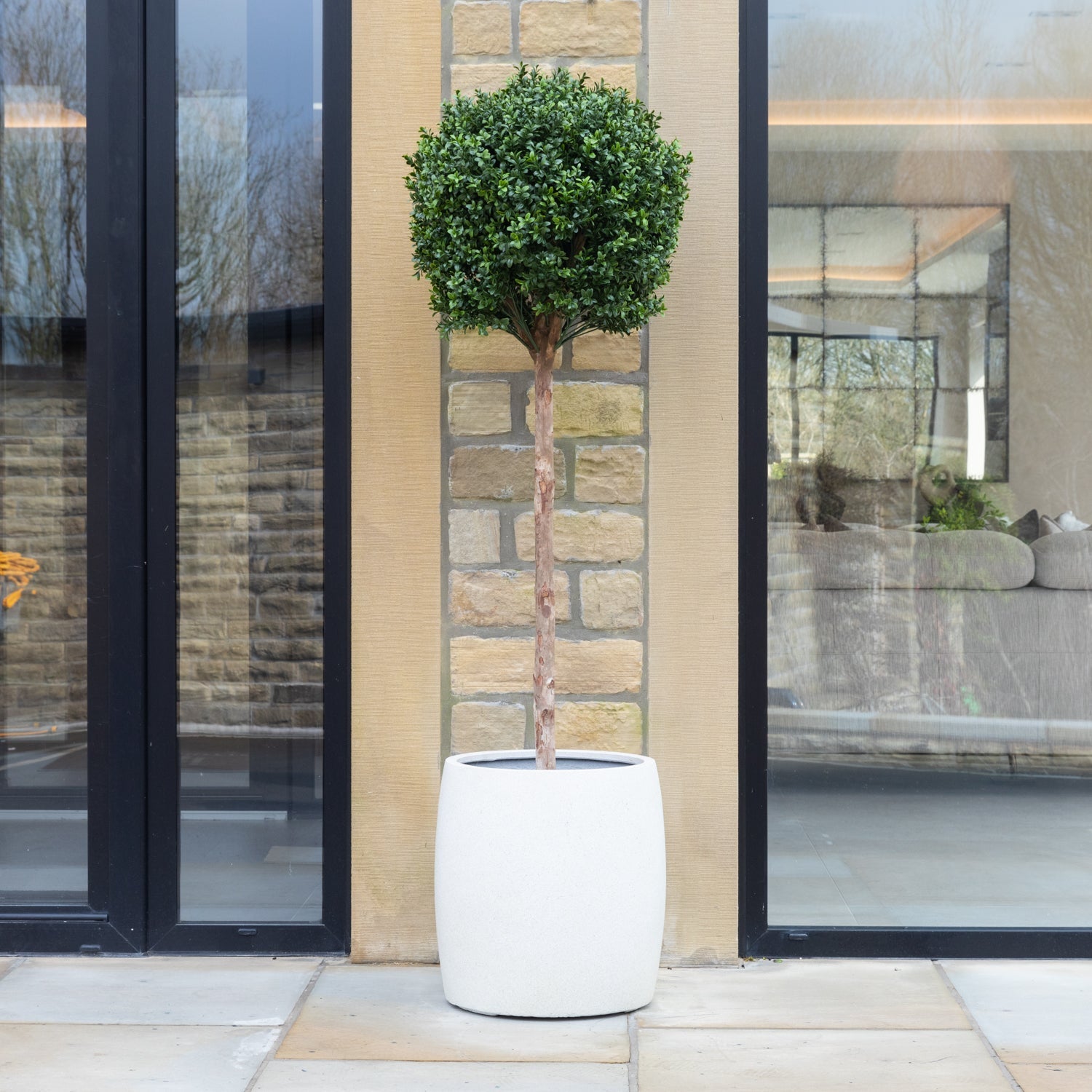 Artificial Buxus Ball Topiary Tree in White Planter