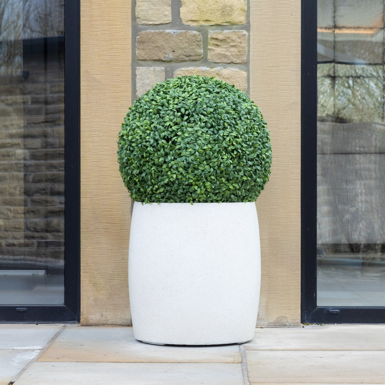 Artificial Buxus Ball Topiary in White Planter