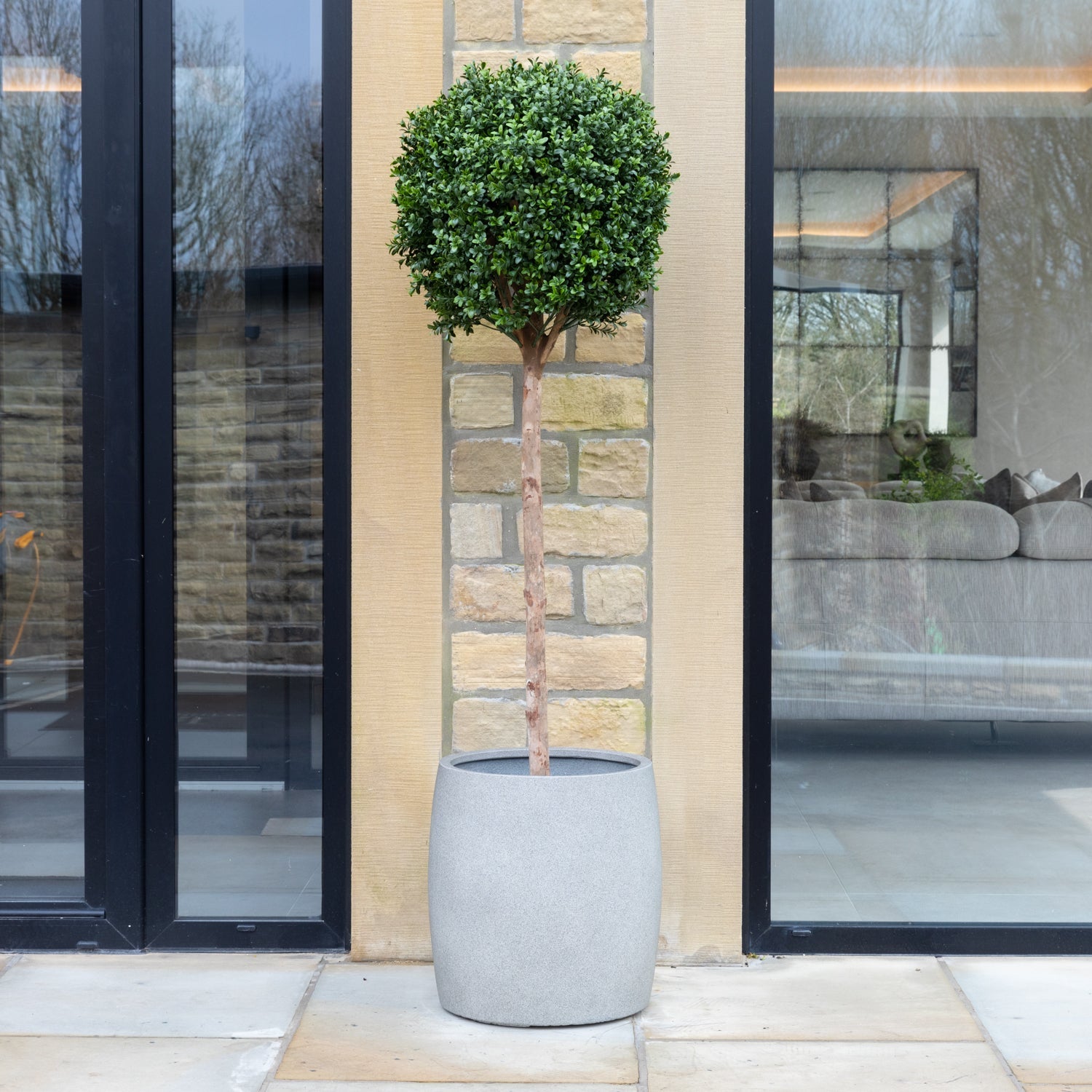 Artificial Buxus Ball Topiary Tree in Grey Planter