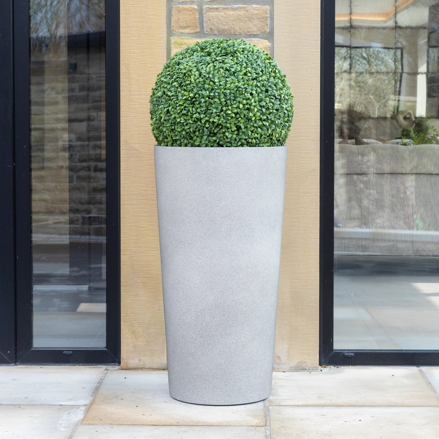 Artificial Buxus Ball Topiary in Grey Tall Planter