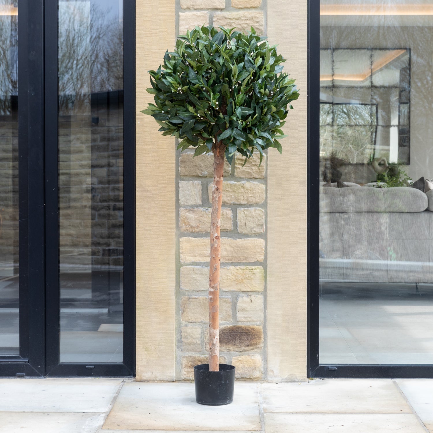 Artificial Laurel Bay Tree in Tall White Planter