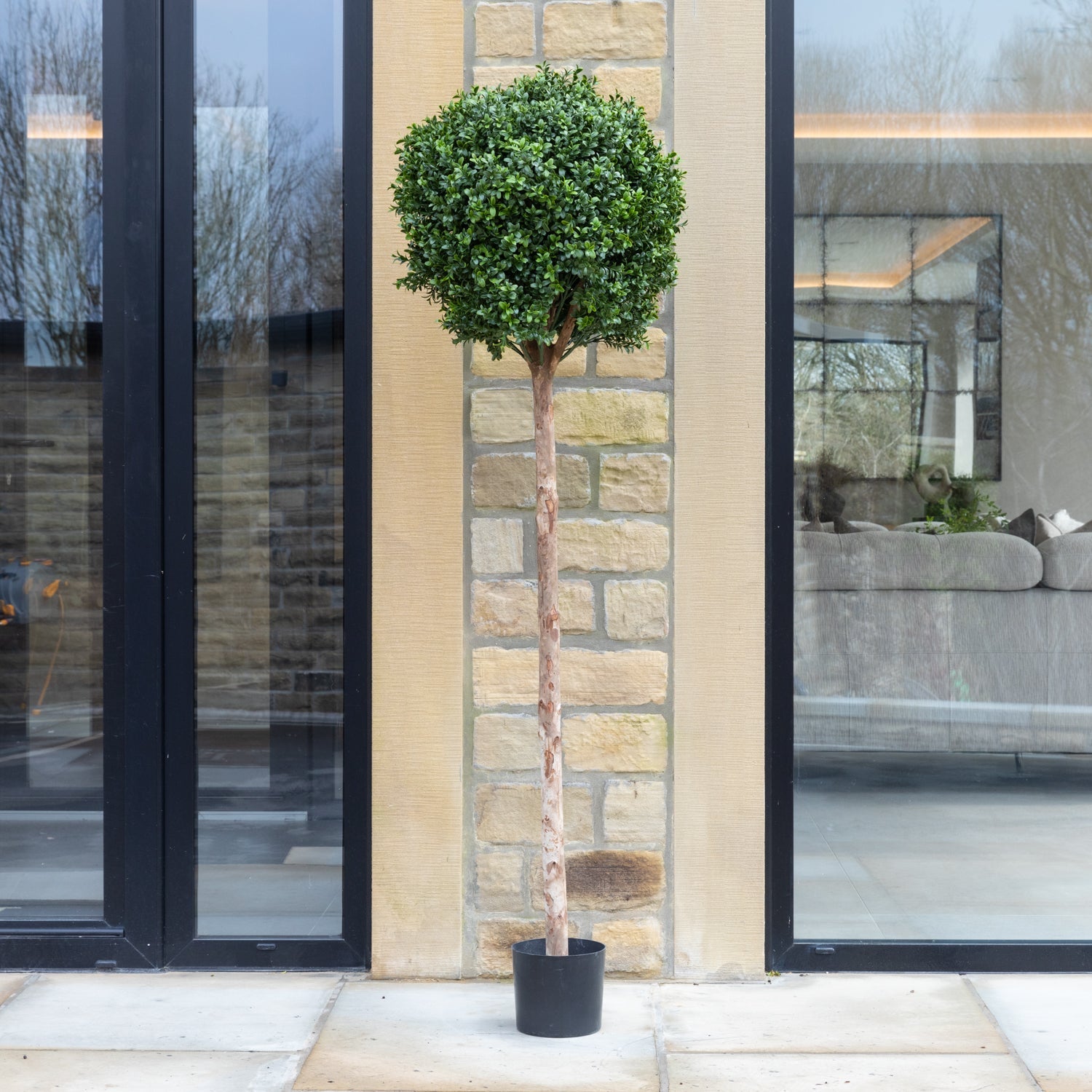 Artificial Buxus Ball Topiary Tree in Grey Planter