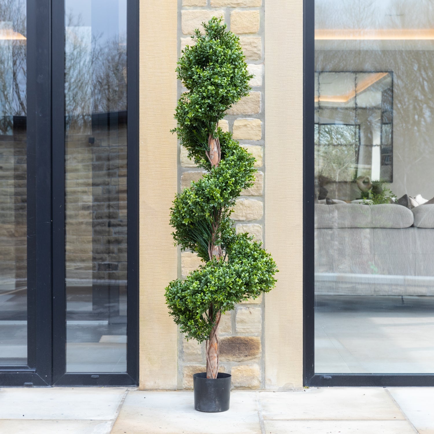 Artificial Buxus Spiral Stem Topiary in Grey Planter
