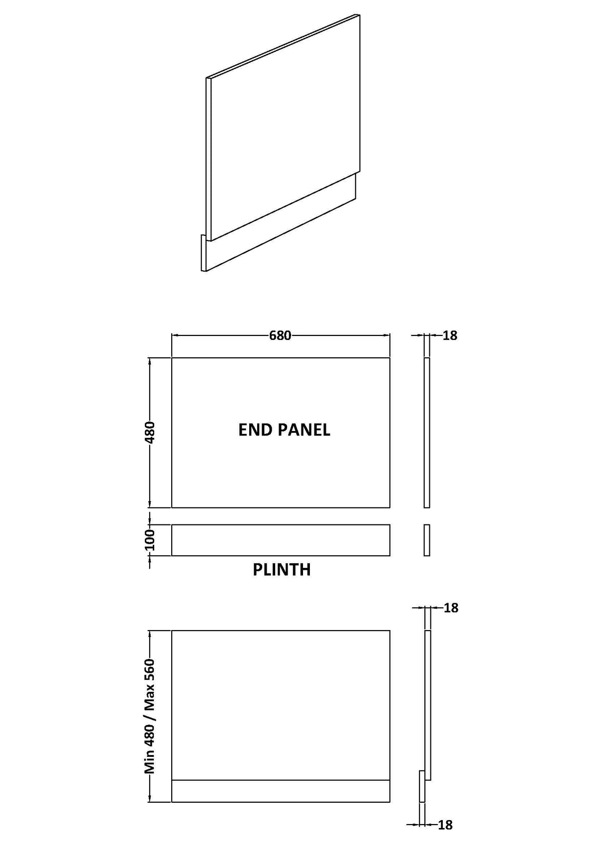 Halite 700mm Gloss White Waterproof End Bath Panel - Technical dimensions
