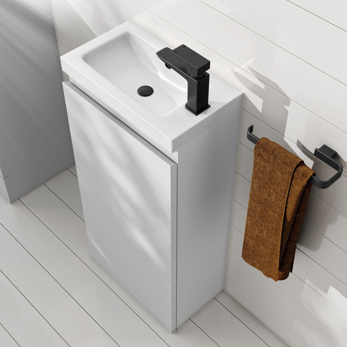 Halite 400mm Gloss White 1 Door Floor Standing Vanity Unit With 1 Tap Hole Basin - Lifestyle image
