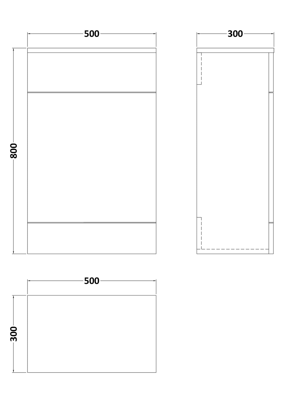 Halite 500mm Gloss White Floor Standing WC Unit - Technical dimensions