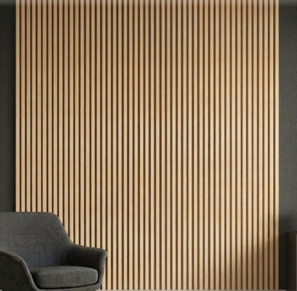 Acoustic Slatted Wall Panel 2400mm x 600mm - Light Oak x 1 panel