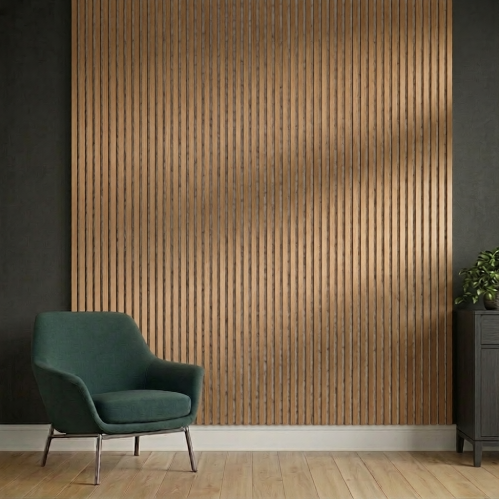 Acoustic Slatted Wall Panel 240 x 60cm - Walnut (Grey Backing) x 1 panel
