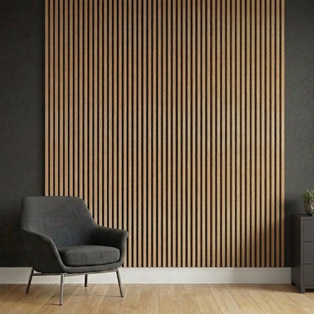 Acoustic Slatted Wall Panel 240 x 60cm - Light Oak x 1 panel