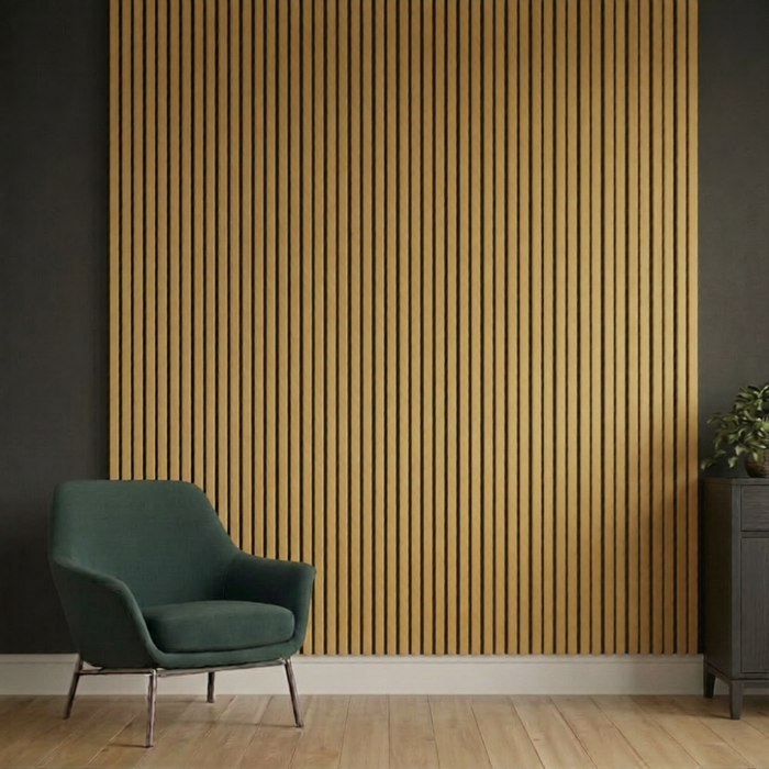 Slatted Cladding Gold Acoustic Slatted Wall Panel 2400mm x 600mm - Matte Gold x 1 panel