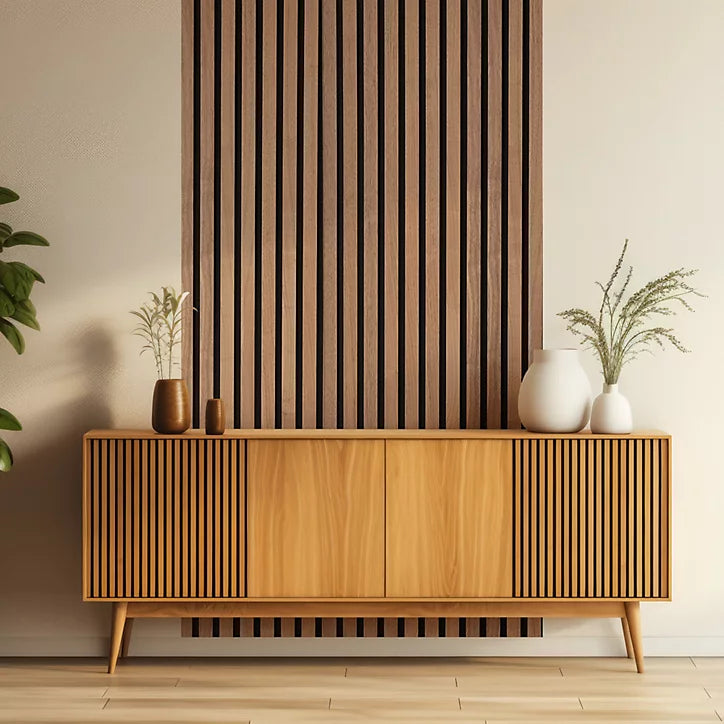 244cm x 60cm MDF Premium Acoustic Wall Panel Walnut