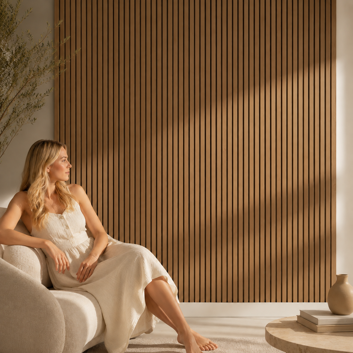 Acoustic Slatted Wall Panel 2400mm x 600mm - American Dark Oak