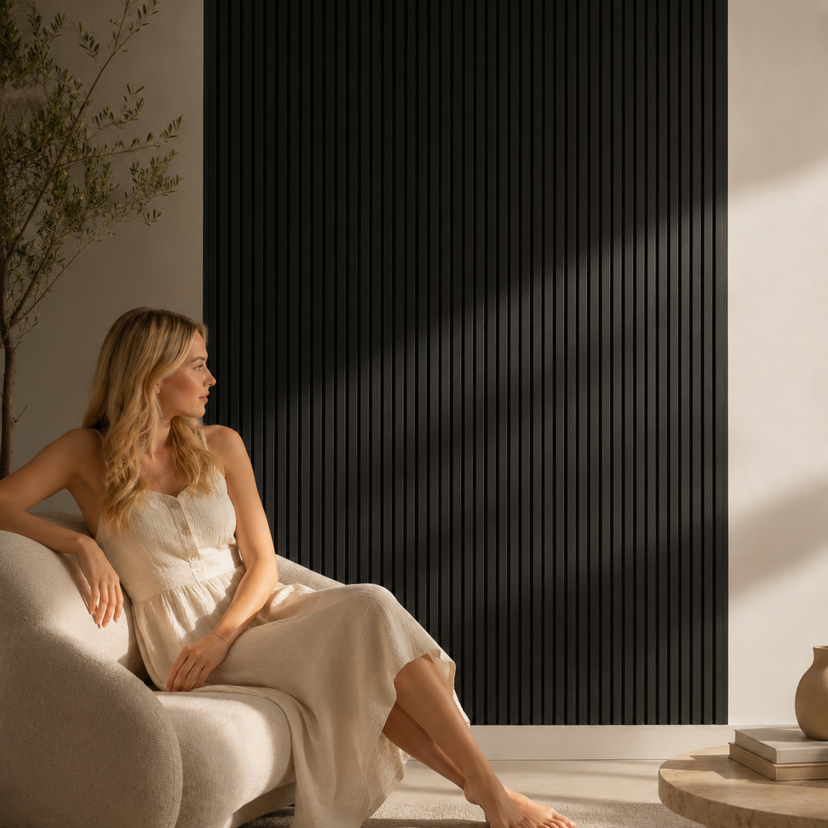Acoustic Slatted Wall Panel 2400mm x 600mm - Black x 1 panel