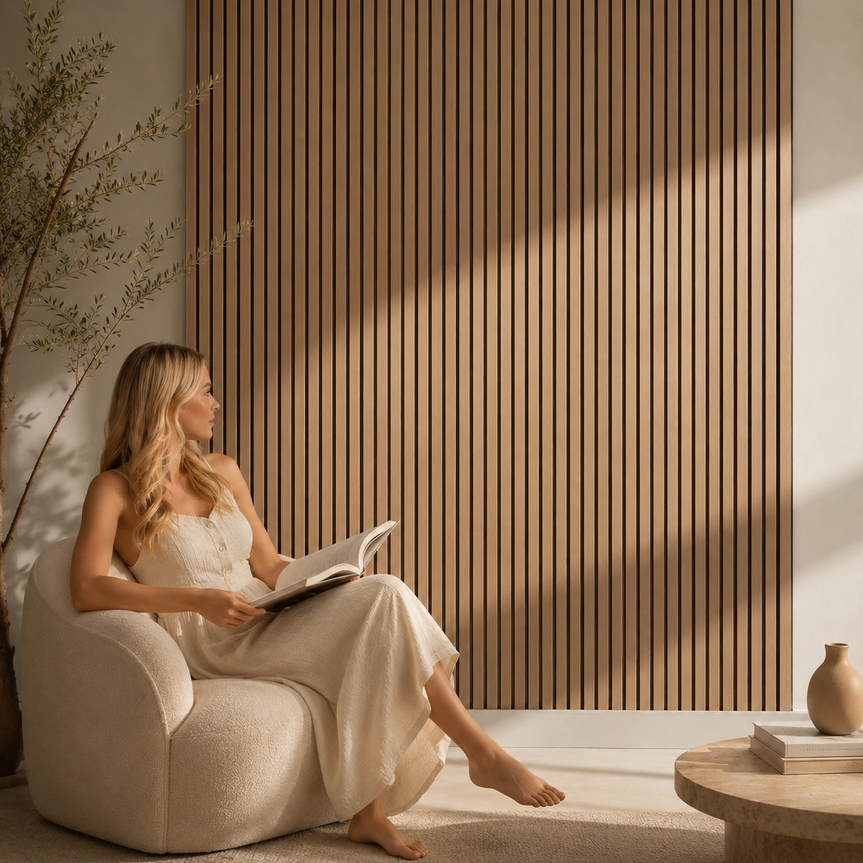 Acoustic Slatted Wall Panel 2400mm x 600mm - Canadian Teak Oak x 1 panel