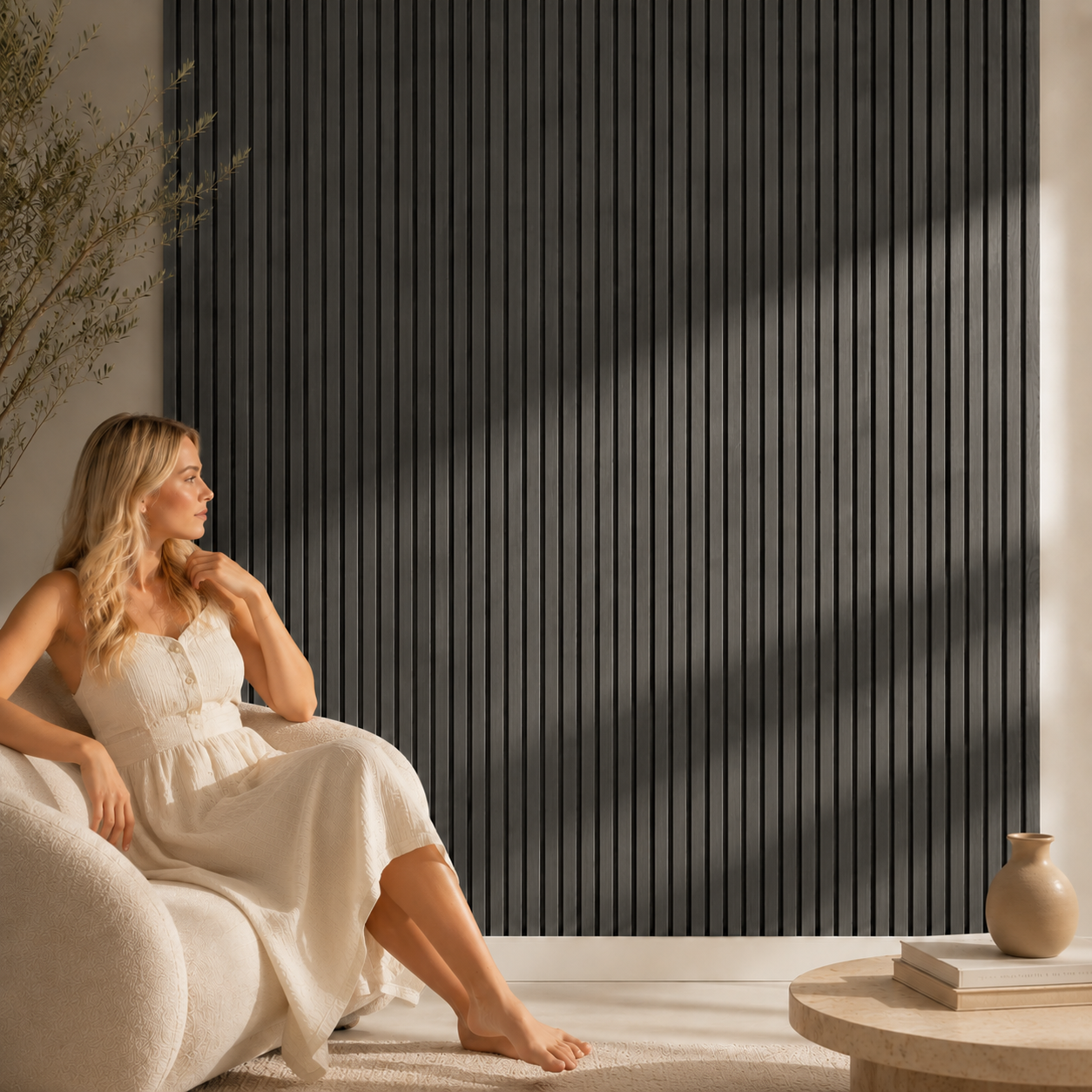 Acoustic Slatted Wall Panel 2400mm x 600mm - Dark Grey x 1 panel