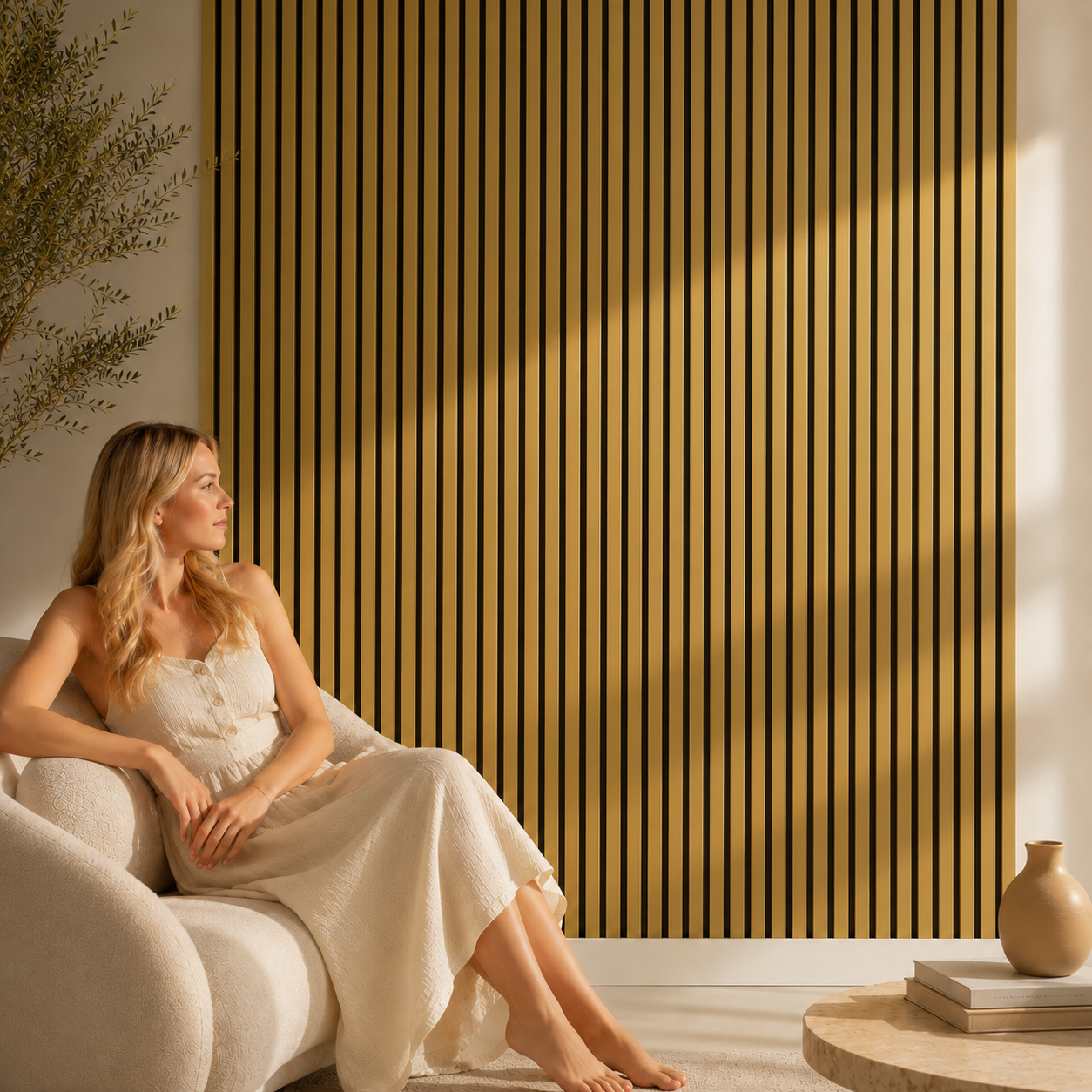 Acoustic Slatted Wall Panel 2400mm x 600mm - Matte Gold x 1 panel