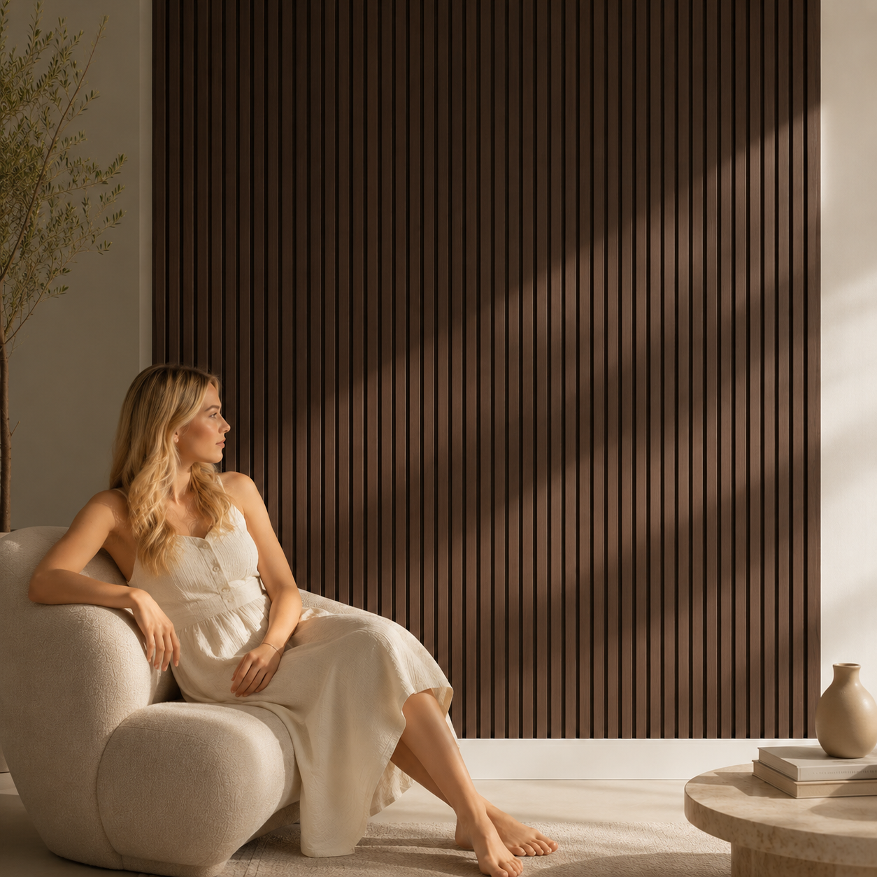 Acoustic Slatted Wall Panel 2400mm x 600mm - Smoked Oak x 1 panel