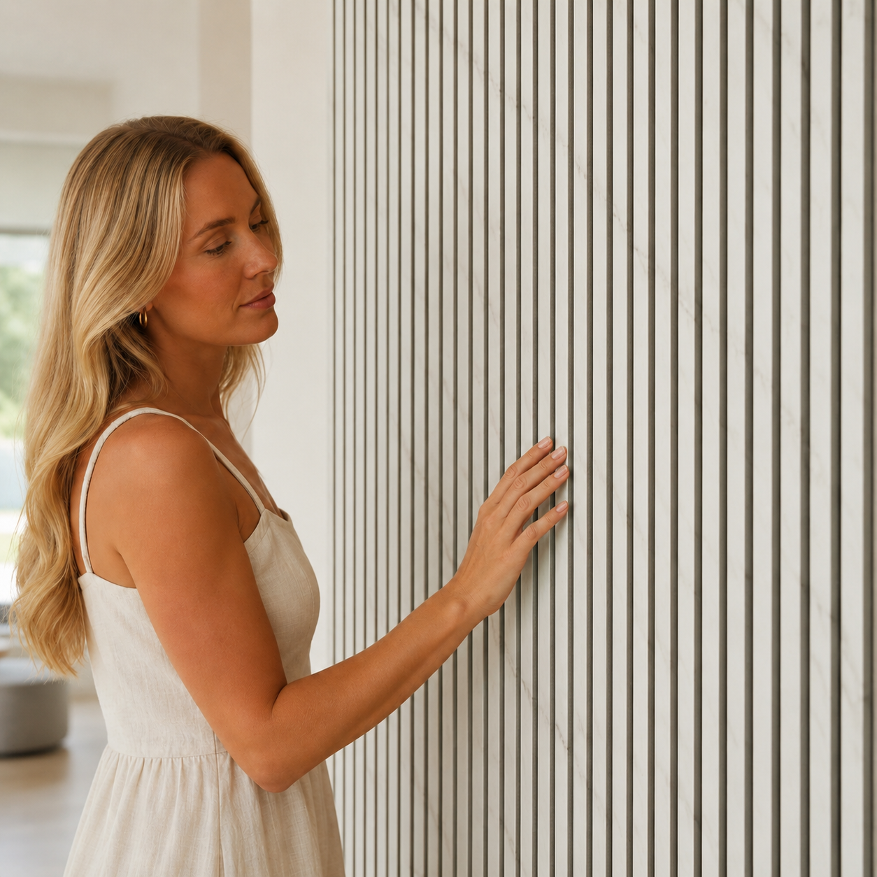 Acoustic Slatted Wall Panel 2400mm x 600mm - White Marble x 1 Panel