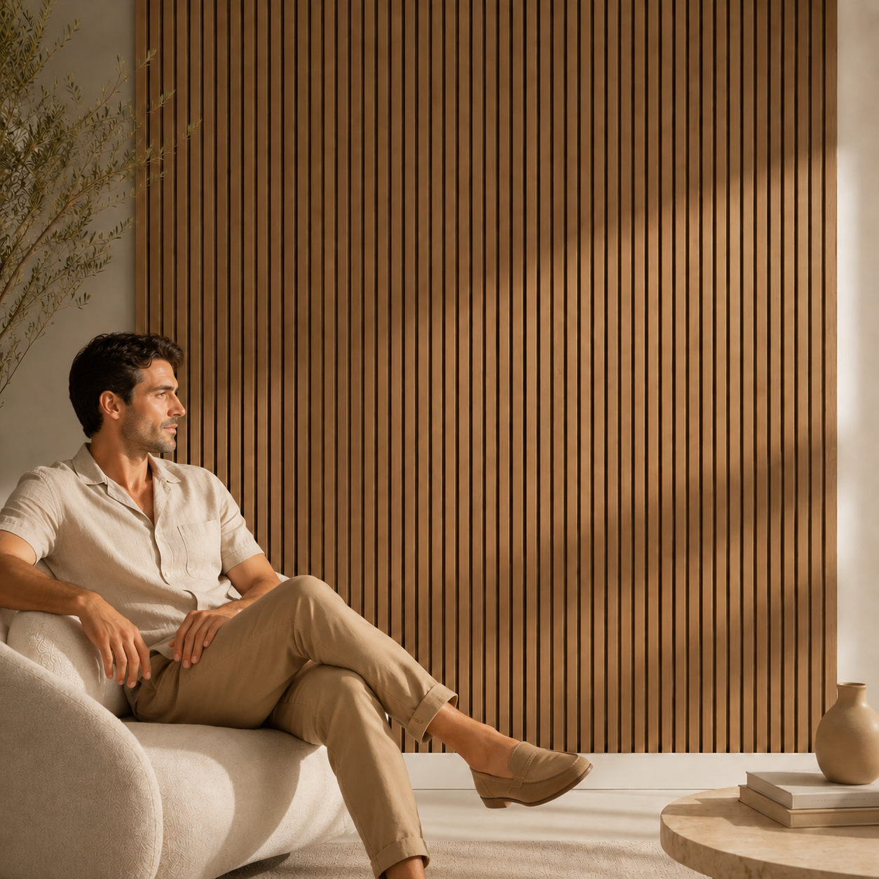 Acoustic Slatted Wall Panel 2400mm x 600mm - American Dark Oak