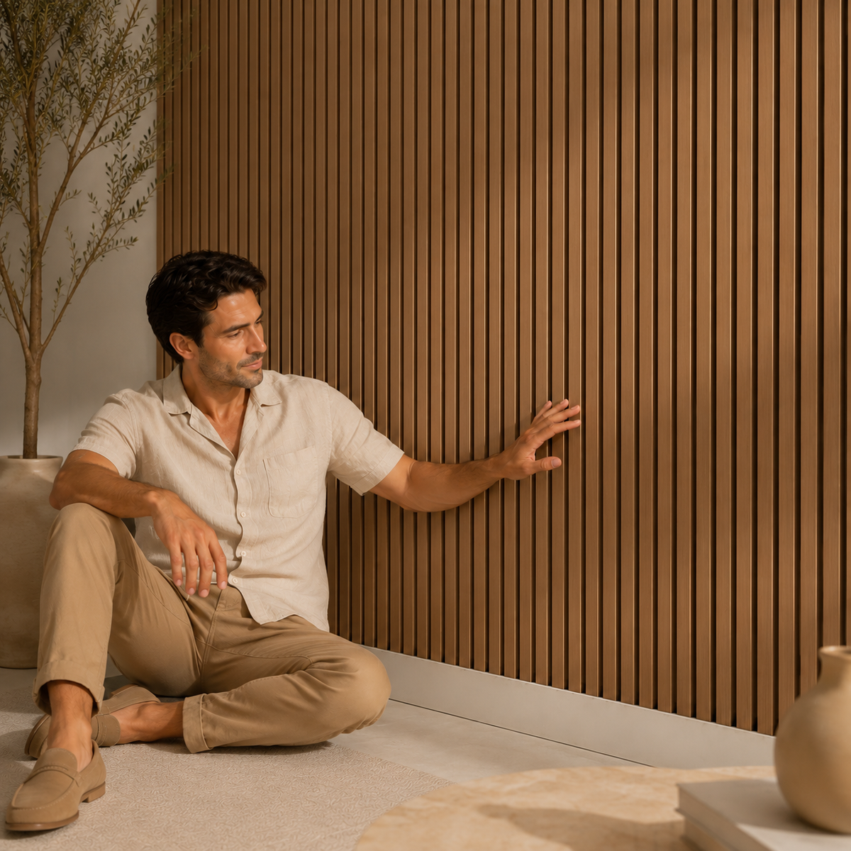Acoustic Slatted Wall Panel 2400mm x 600mm - American Dark Oak