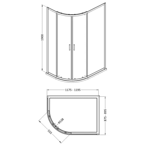 Arley Ralus 6 1200 x 900mm Brushed Brass 2-Door Offset Quadrant Enclosure