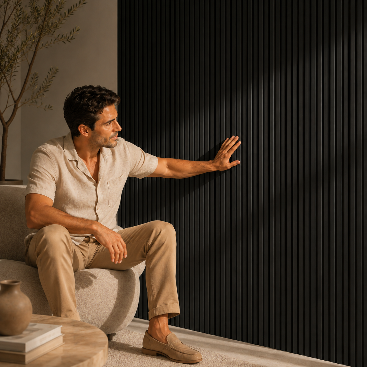 Acoustic Slatted Wall Panel 2400mm x 600mm - Black x 1 panel