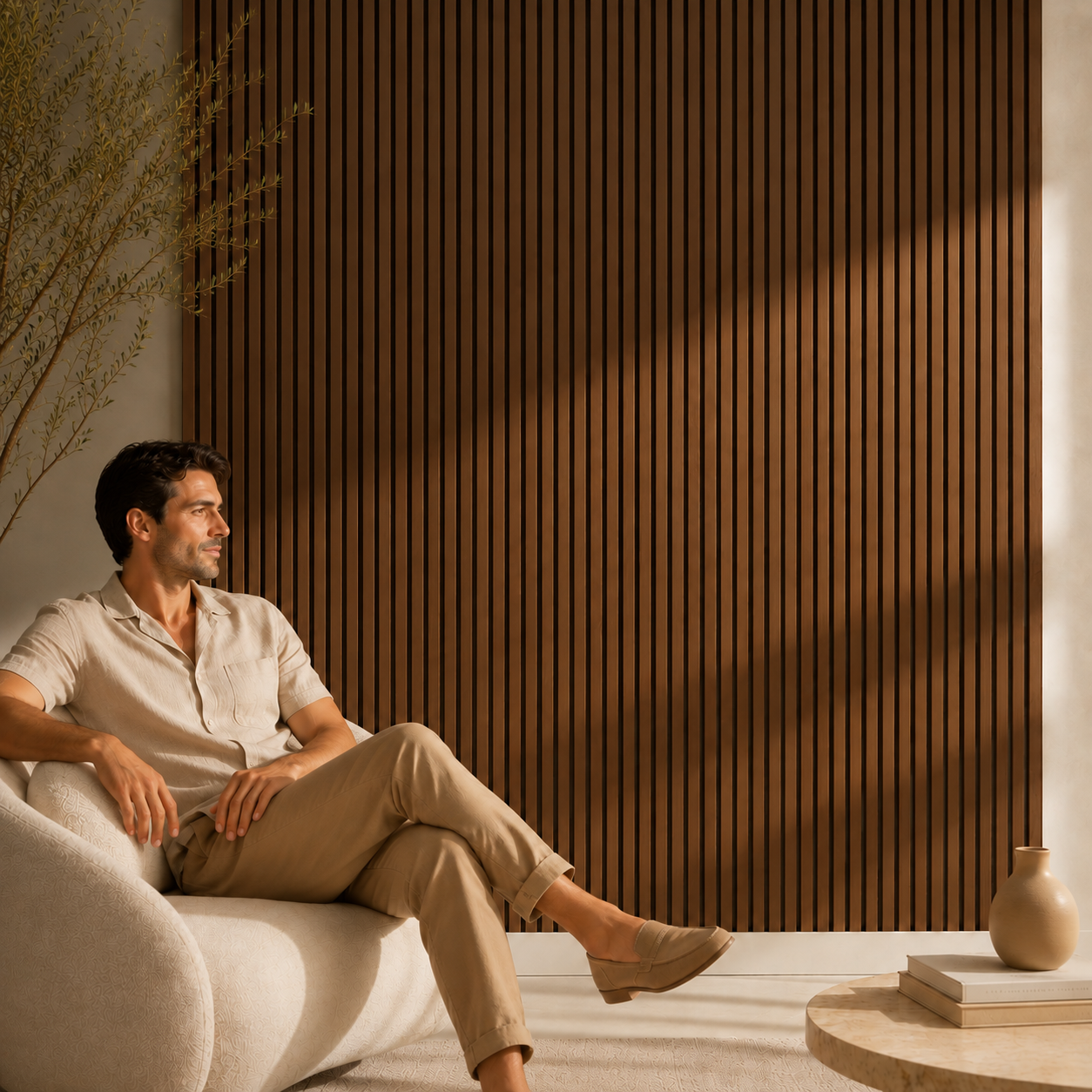 Acoustic Slatted Wall Panel 2400mm x 600mm - Bronze x 1 panel (m-brown)