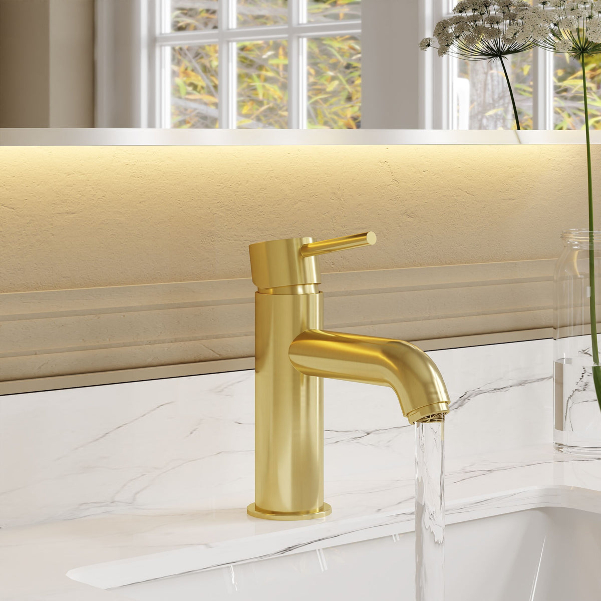 nuie choice Cartegena Brushed Brass Mono Basin Mixer With Push Button Waste - Lifestyle image