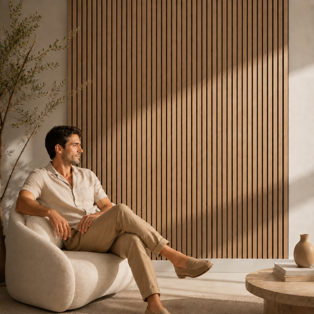 Acoustic Slatted Wall Panel 2400mm x 600mm - Canadian Teak Oak x 1 panel