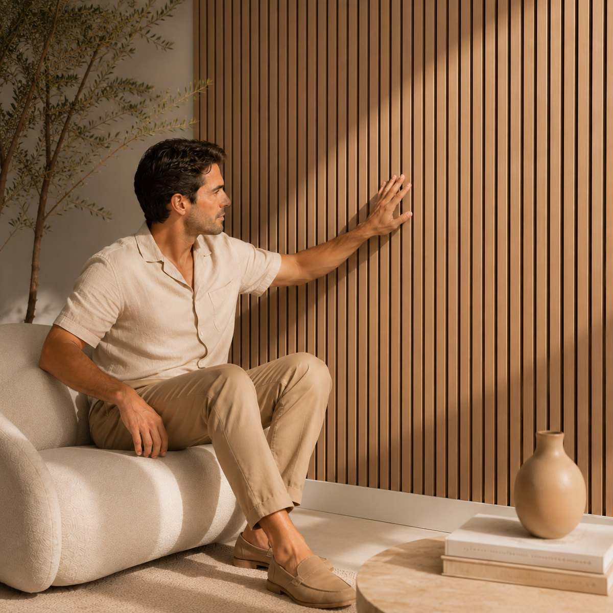 Acoustic Slatted Wall Panel 2400mm x 600mm - Canadian Teak Oak x 1 panel