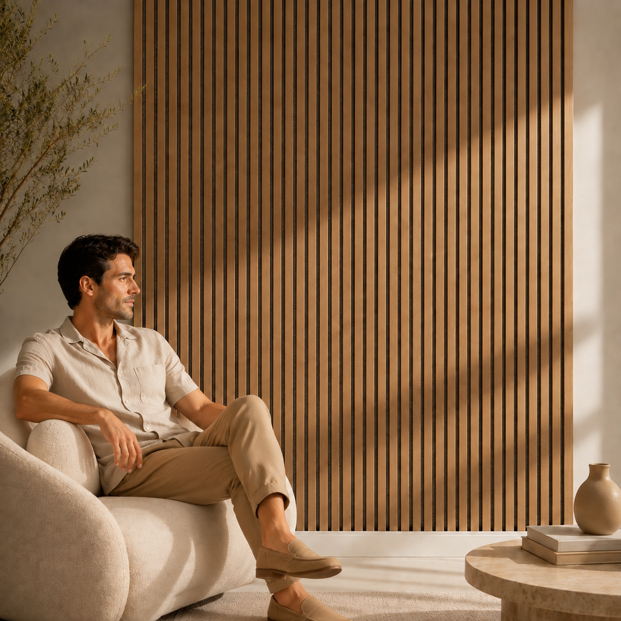 Acoustic Slatted Wall Panel 2400mm x 600mm - Classic Oak (Grey Backing) x 1 panel